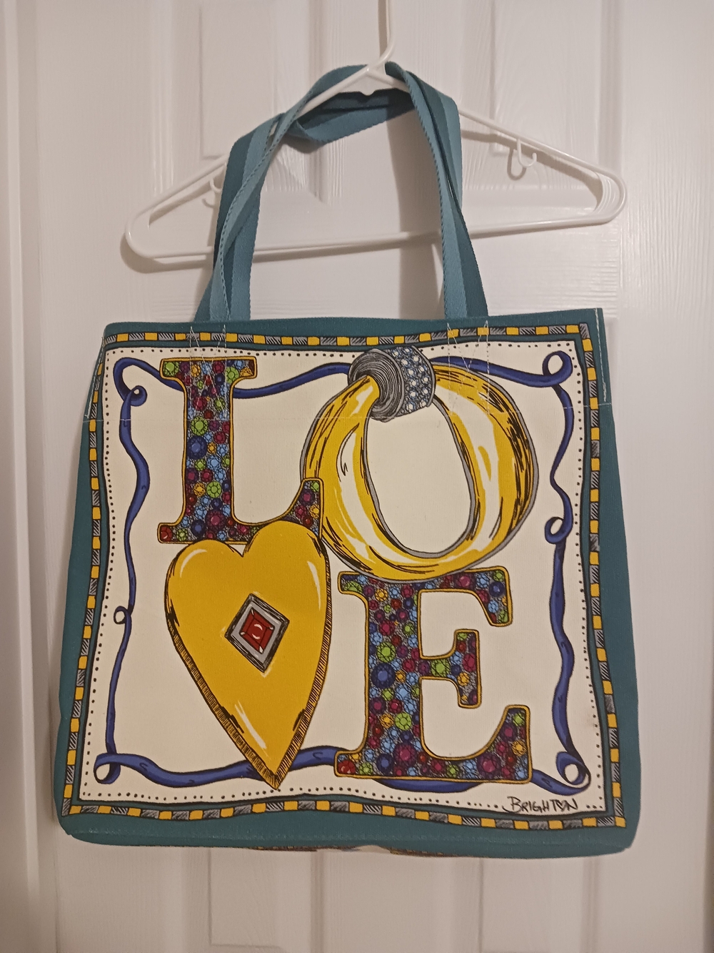 Brighton Teal and Yellow LOVE JEWELS Graphic Tote
